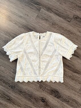 Jennifer & Grace Cream Short Sleeve Embroidered Top